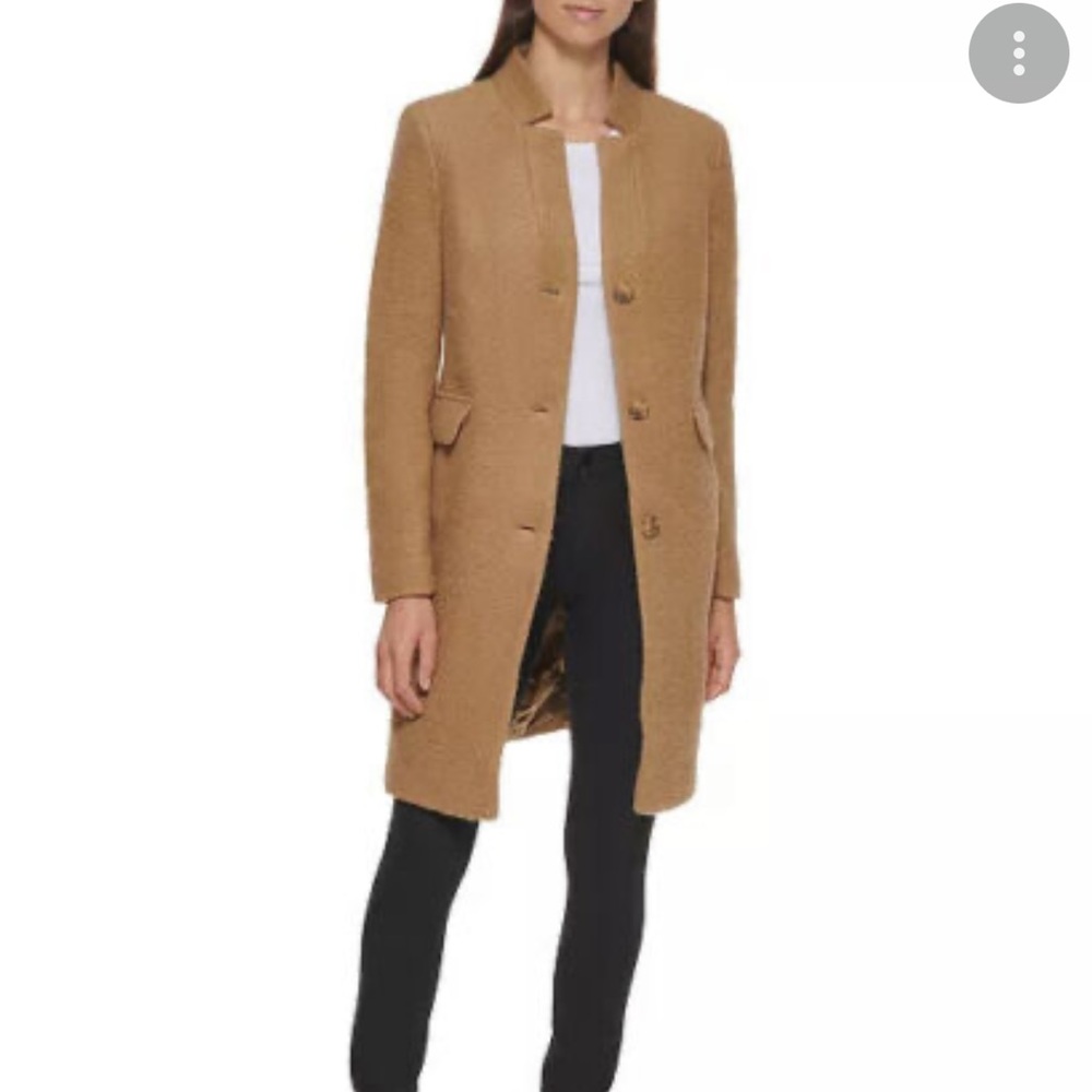 Womens DKNY Single Breasted Walker Coat Size Medium Beige Wool Blend